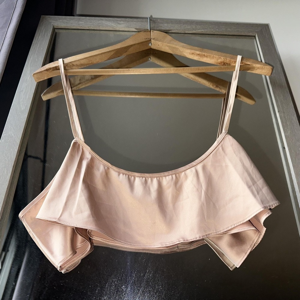 Skims Satin Cropped Camisole Nude Pink Flounce Ruffle Lingerie Coquette Feminine